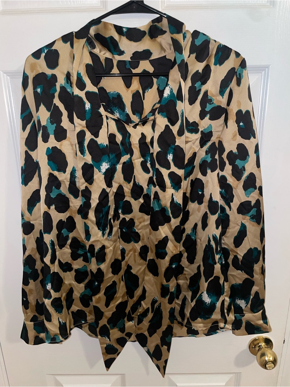 Silky Teal and Black Animal Print Women's Blouse